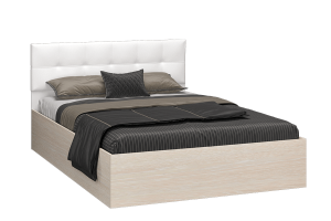 Кровать с ортопедическим основанием Селена 140х200, дуб/экокожа белая