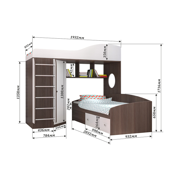 Купить кровать двухъярусная кадет 2 с металлической лестницей - 34 170 руб.